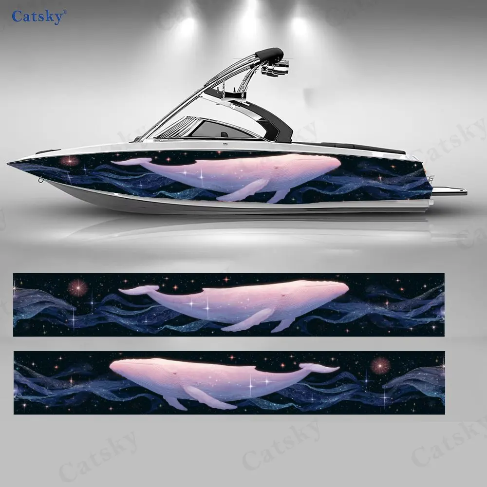 Purple Streamer Humpback Whale Boat Stickers, PVC Waterproof Vinyl Wrap Decals for Fishing Boats, Durable and Stylish Design