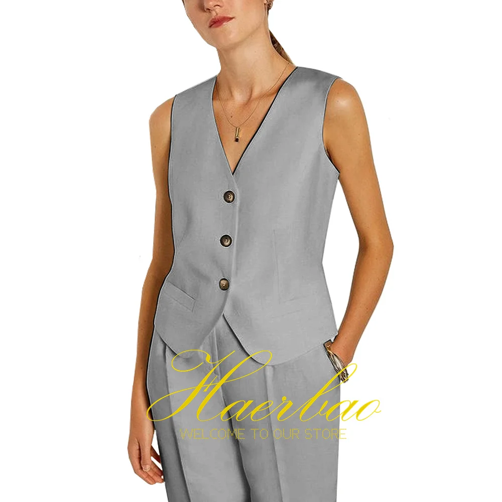 2023 New Light Pink Women\'s Suit V-neck Vest Pants 2-piece Set Slim Design Casual Clothes Office Lady Outfit костюм женский