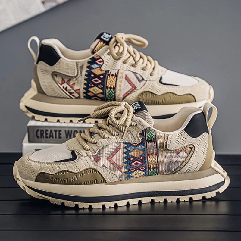 

Casual Sneakers For Men Comfortable Lace Up Round Toe Non-Slip Fashion Embroidered Print Spring Outdoor Low-Top Running Shoes
