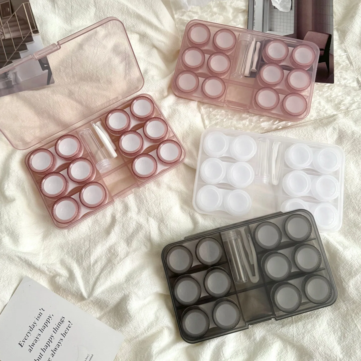 Minimalist Summer Cool Style Portable Contact Lens Case 6-Pair Companion Care Box for Myopia & Colored Lenses