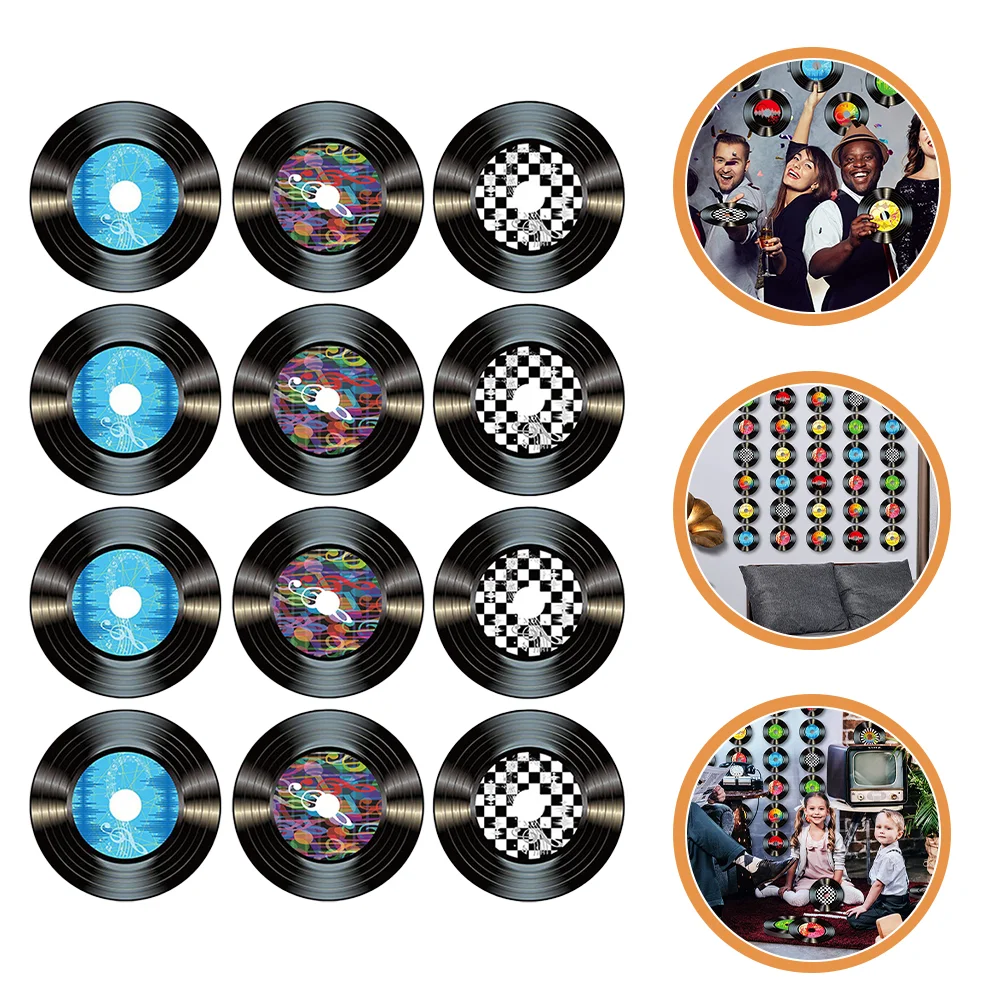 12 Pcs Vinyl Record Decoration Wall Sign Records for Decorative Decorations Paper Emblems