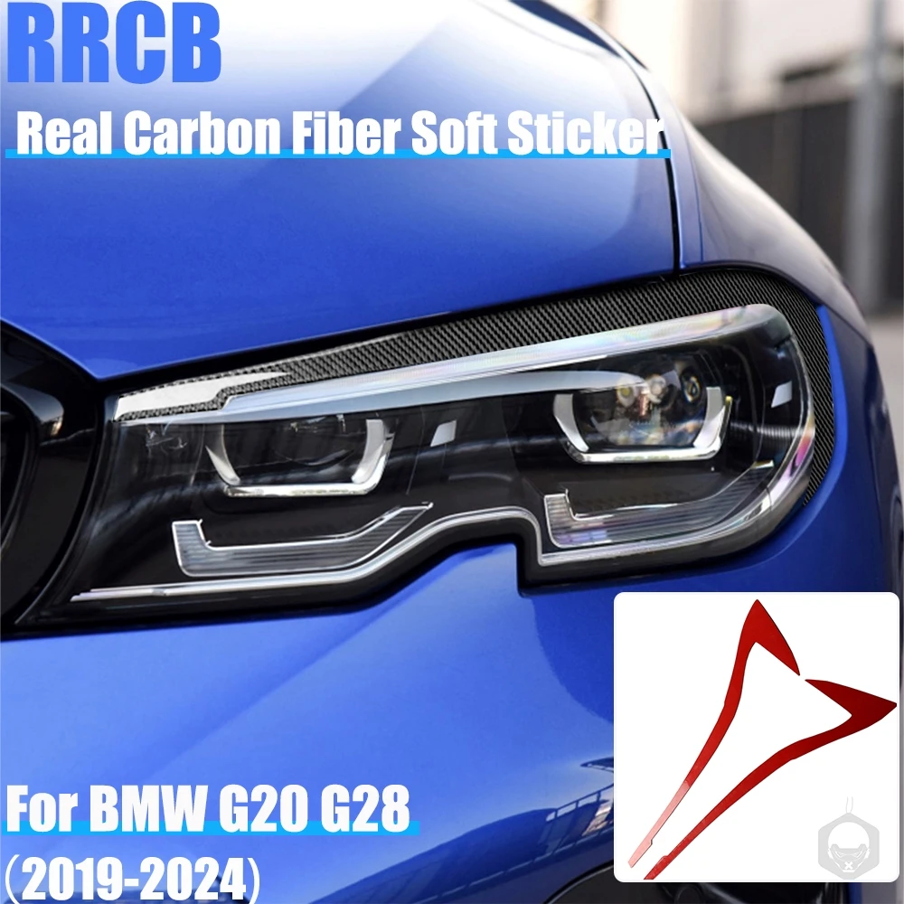 

Настоящее углеродное волокно, автомобильные аксессуары, накладка на фару, мягкая наклейка для BMW 3 серии G20 G28 325li 330d 335 2019-2024