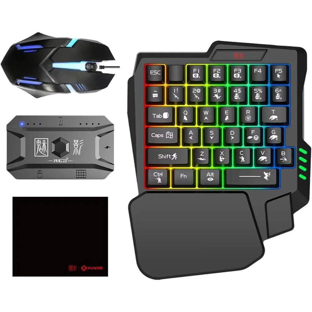 One-Handed Gaming Kit: Compact Mechanical Keyboard and Backlit Mouse for Android and PC Gamers