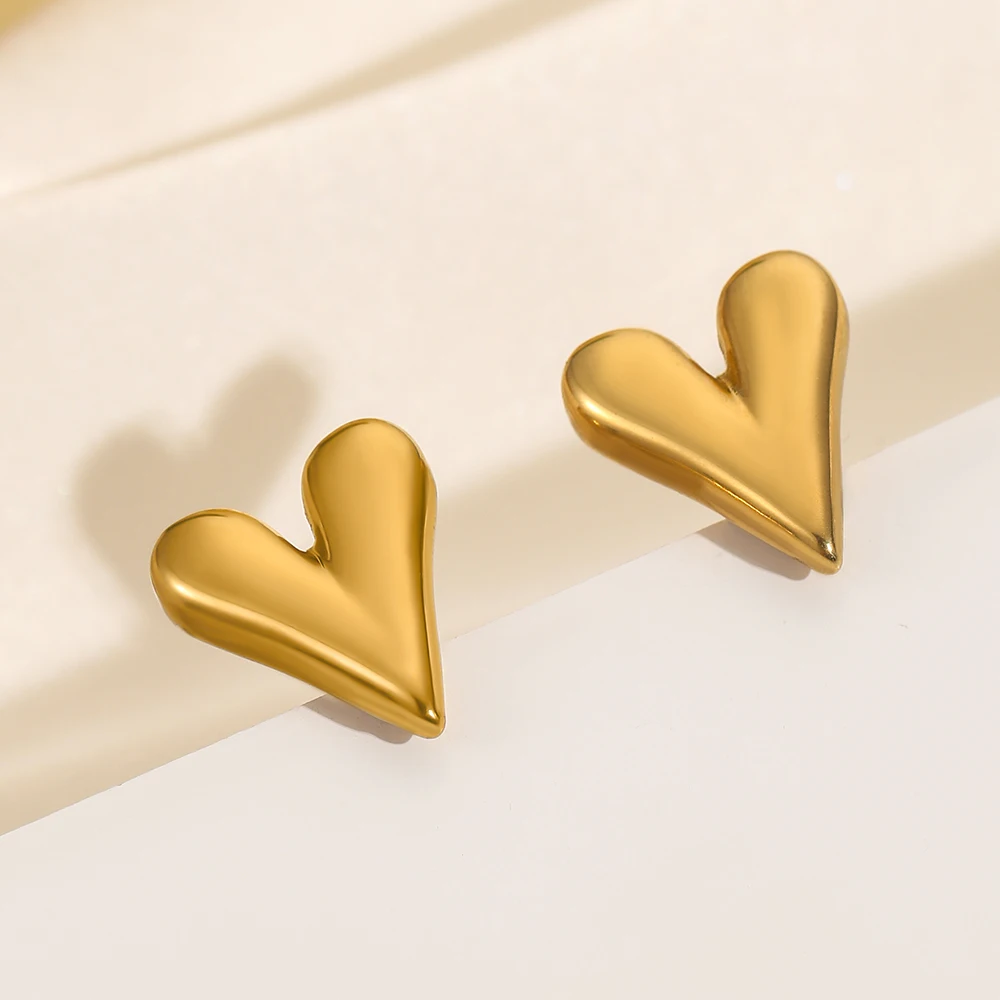 316L Stainless Steel Heart Stud Earrings for Women 18K Gold Color Plated Waterproof Charm Trend Basic Daily Jewelry Gift