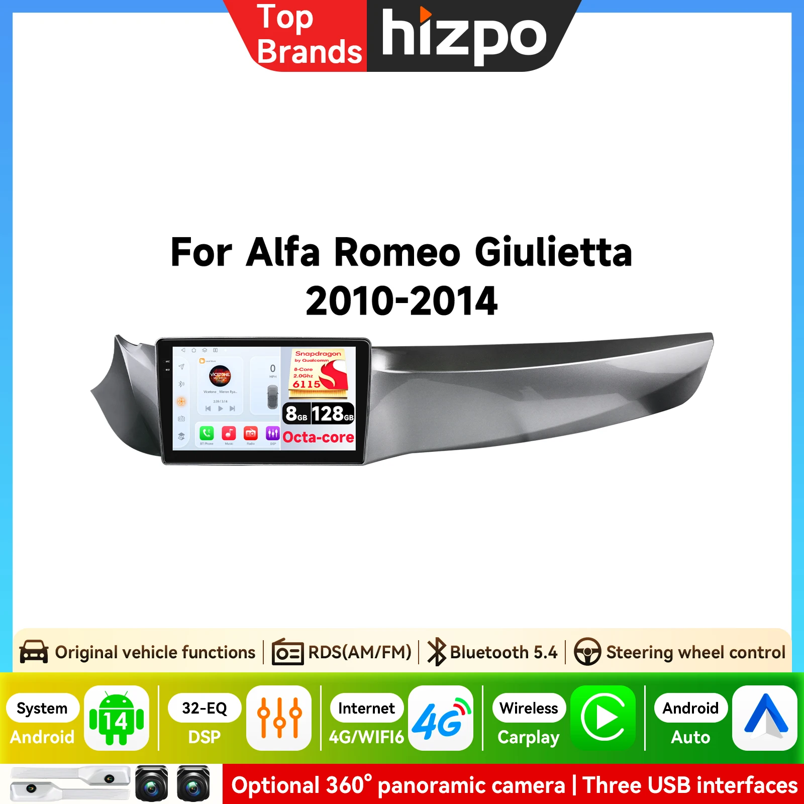 Carplay 4G-LTE Stereo 2Din Android Autoradio für Alfa Romeo Giulietta 2010 - 2014 Furgonato Multimedia-Videoplayer GPS DSP WIFI