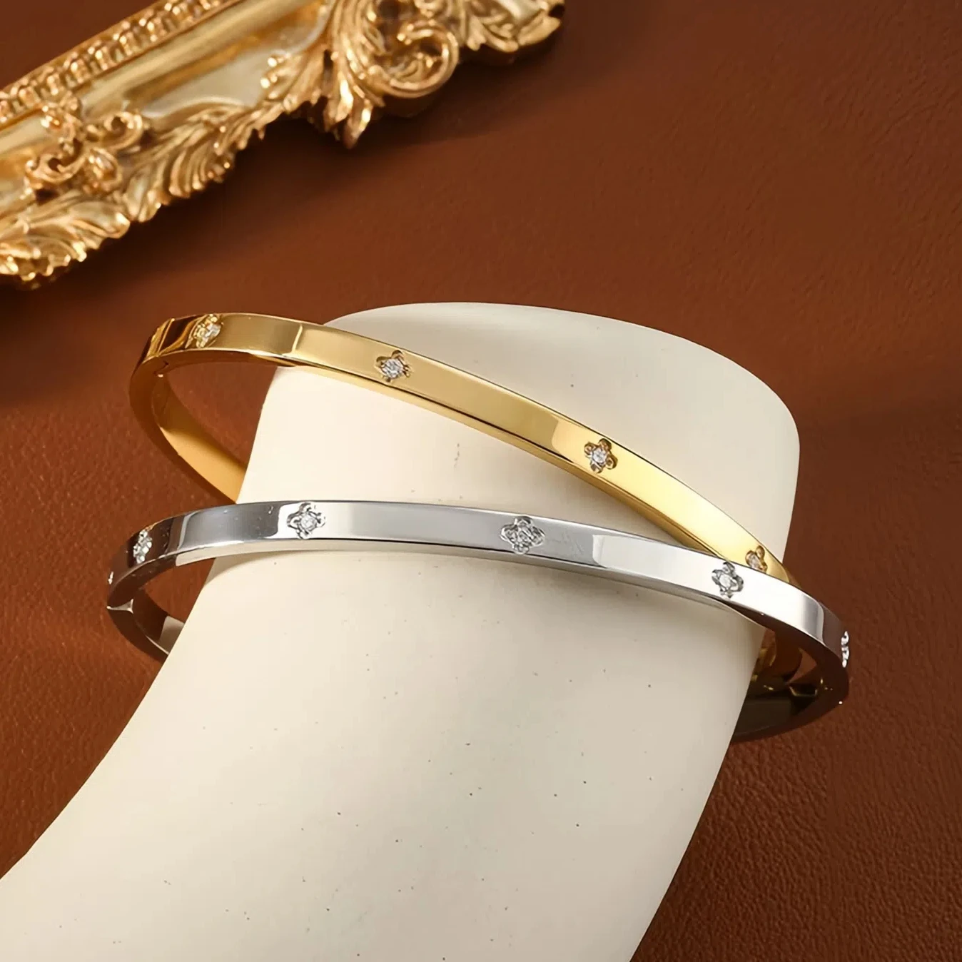 UILZ بسيطة أربعة أوراق كلوف زيركون الفولاذ المقاوم للصدأ سوار مجموعة للمرأة المجوهرات الأنيقة لمناسبات السفر واللباس الحزب