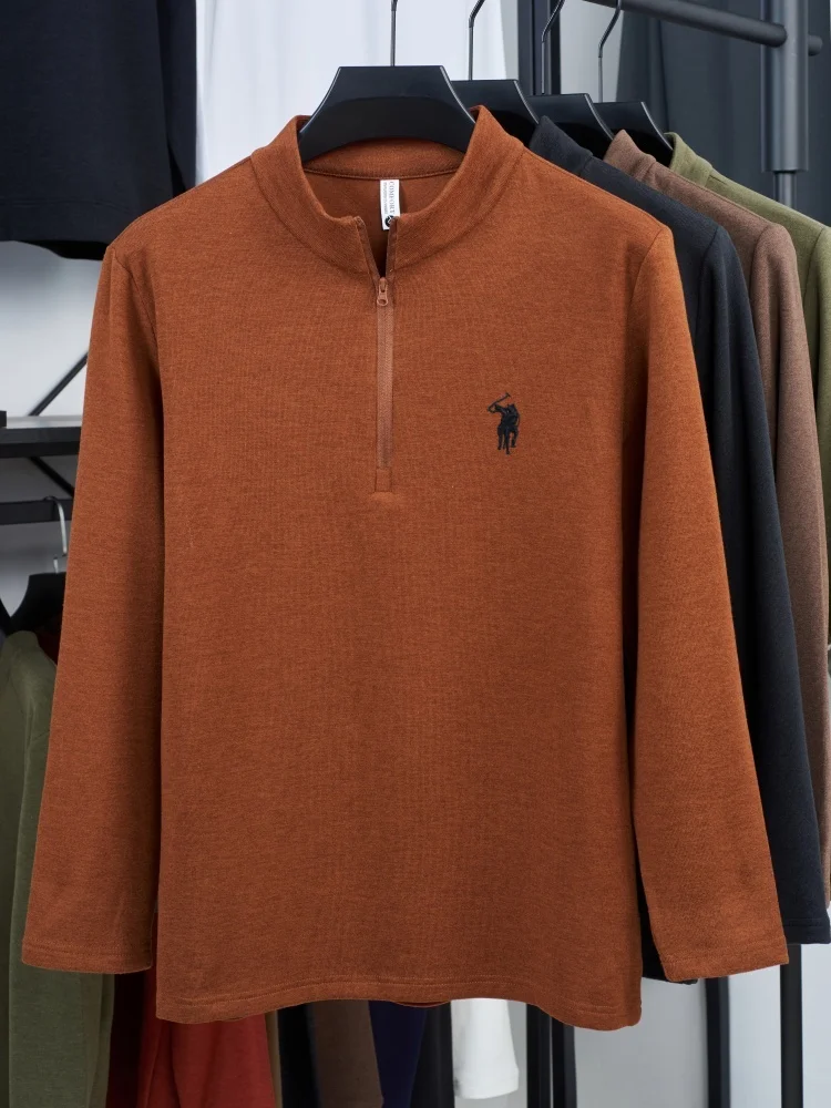 أزياء الخريف والشتاء الجديدة المخملية على الوجهين الدافئة والمريحة تي شيرت الرجال العلامة التجارية الرائعة بول التطريز كم طويل