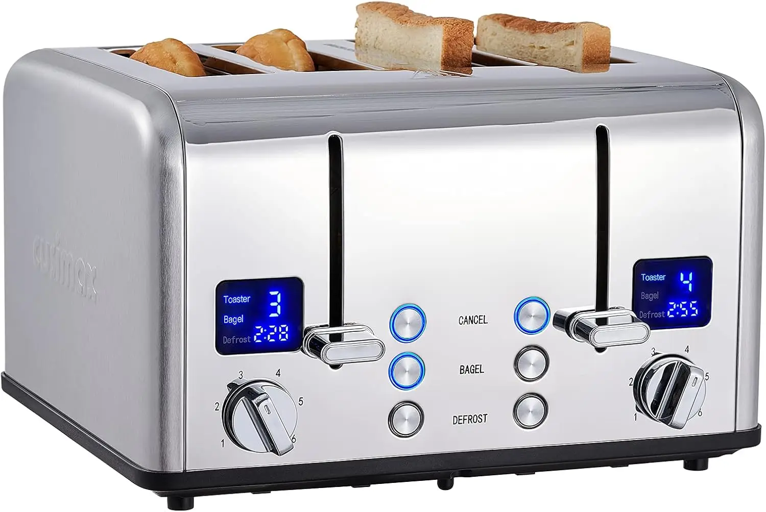 

4-Slice Toaster with LED Display, Extra Wide Slots, 6 Shade Settings, Cancel/Bagel/Defrost, Removable Crumb Tray, Stainless