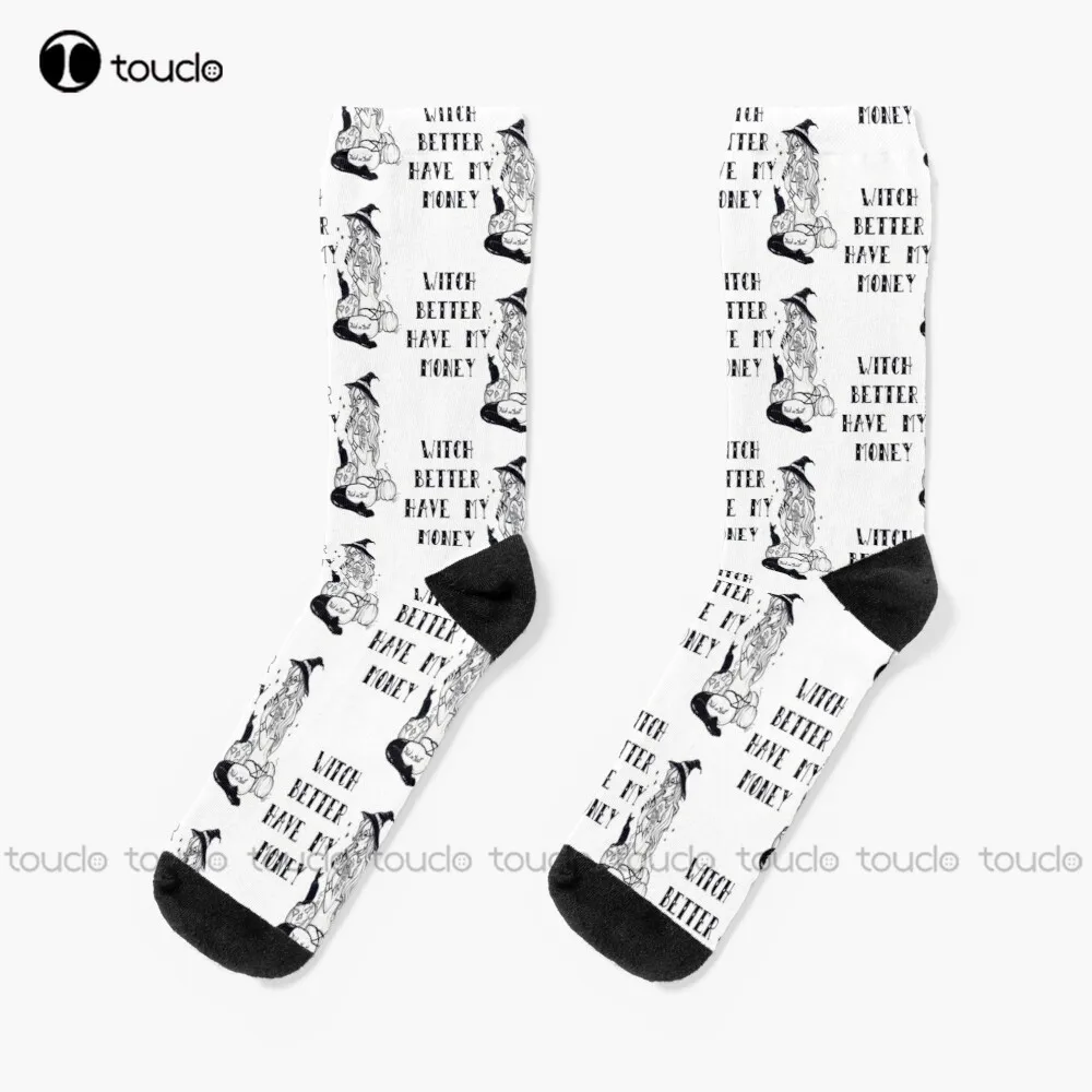 Witch Better Have My Money Socks Halloween Funny Socks For Women Street Skateboard Socks Christmas New Year Gift Unisex Adult