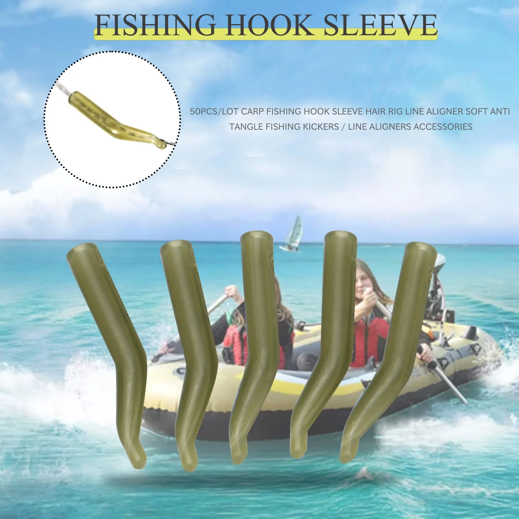 Anti-emaranhado Carp Fishing Hook Sleeve, Hair Rig Line Aligner, Soft Kickers, Line Alinhadores Acessórios, 50pcs por lote