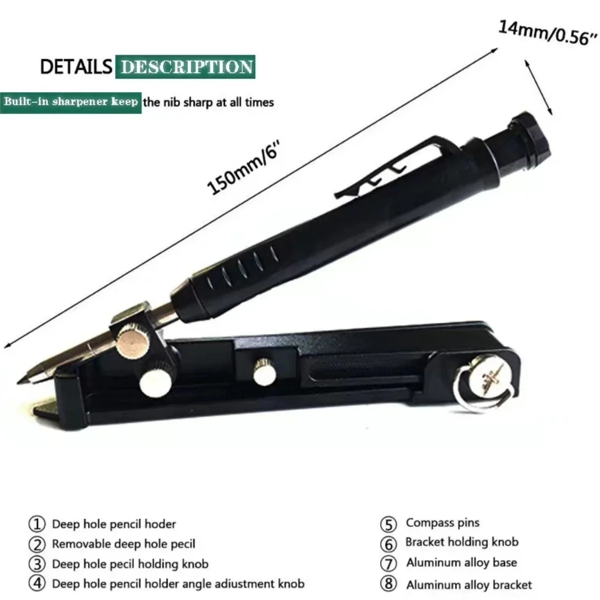 Brújulas de medición y modelado de línea de Graffiti para carpintería de aleación de aluminio/plástico con lápiz de Agujero profundo herramienta de bricolaje para carpintería