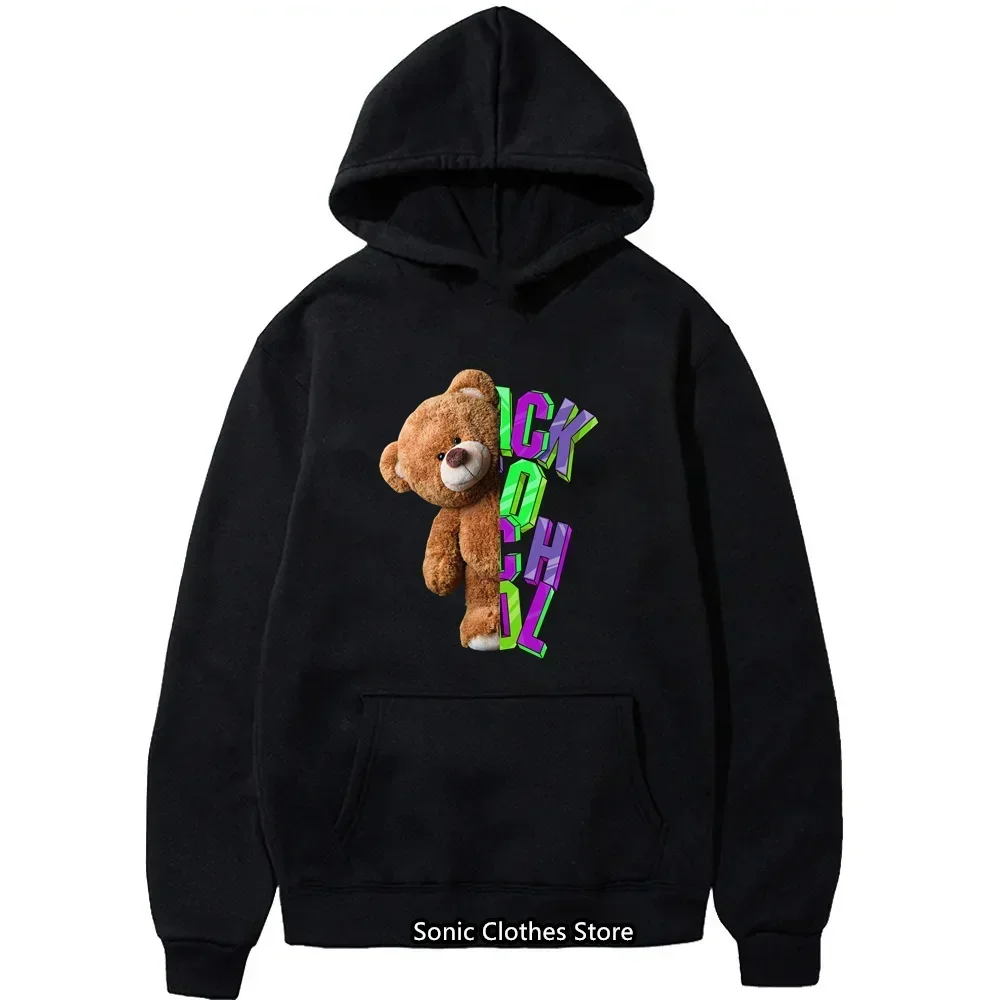 2024New Skate Bear Anime Print Hoodies Men and Women Oversize Streetwear Harajuku Fasion Casual Hooded Sweatshirt Hoodie Clothes