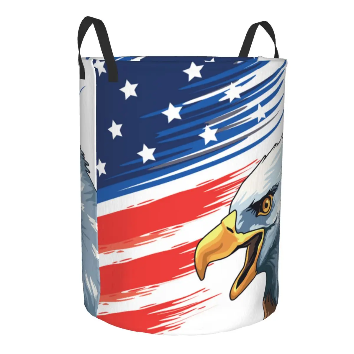 Patriotic Bald Eagle American Flag Laundry Hamper Large Storage Basket Girls Boys Toy Organizer