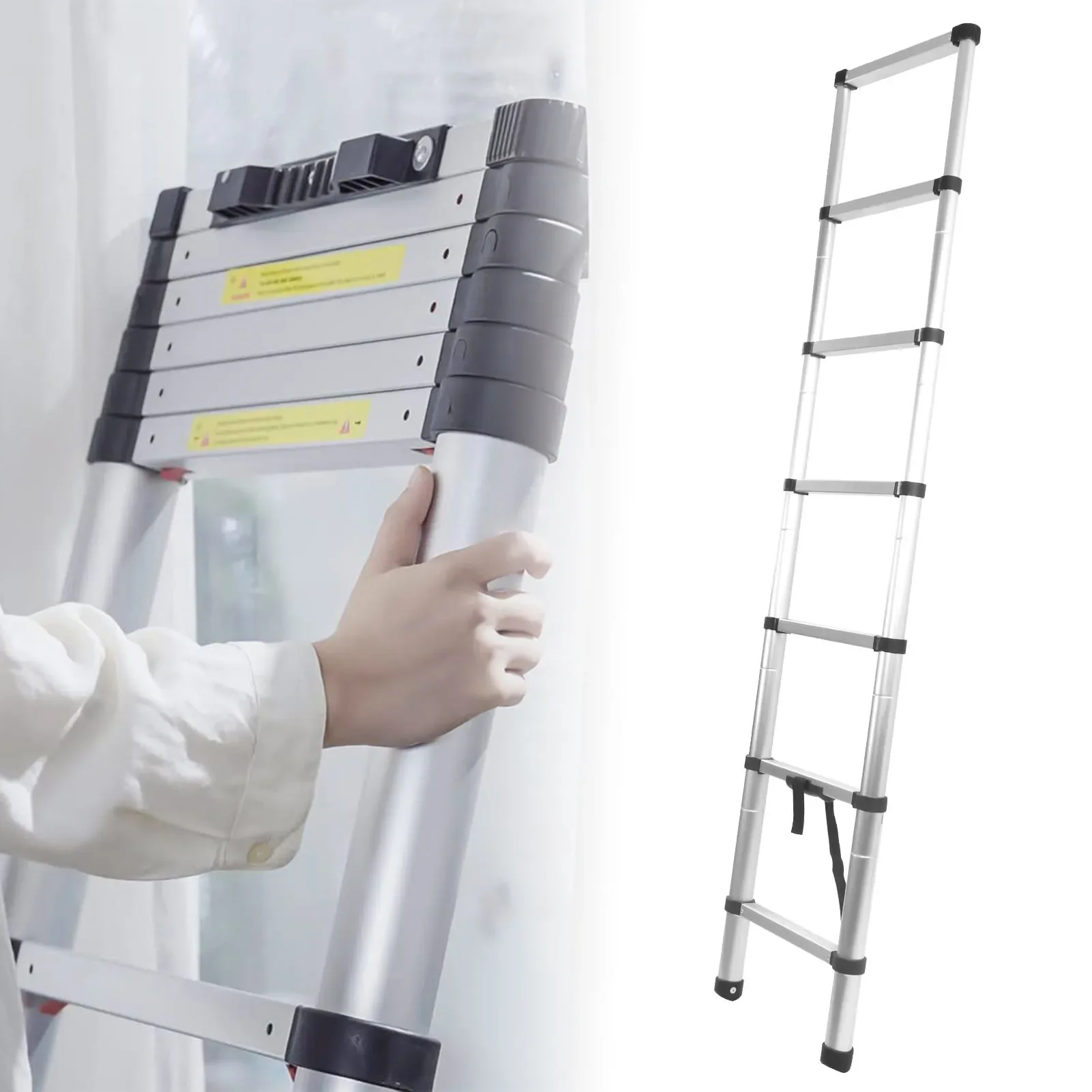 2M Portable Telescopic Aluminum Ladder One Button Extension Step Ladder Aluminum Alloy Folding Multi Purpose Househol Tool