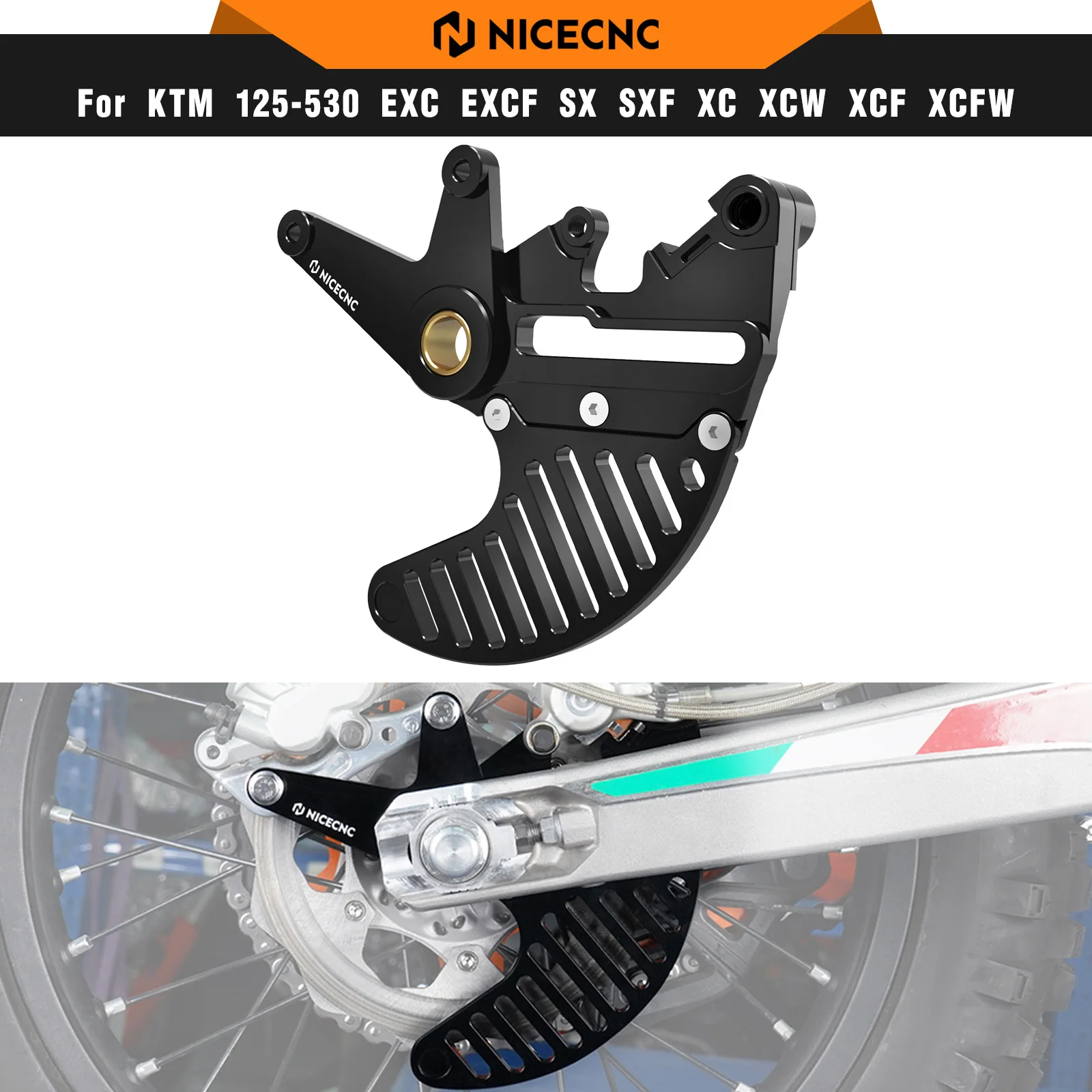 

NICECNC Rear Dual Calipers Bracket Stunt Brake Disc Guard For KTM EXC 300 EXC-F 350 SX-F 2004-2024 Husqvarna TE300 GasGas EC300