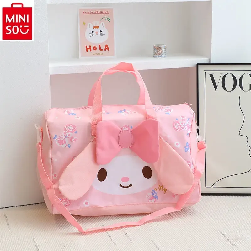 MINISO 2024 New Folding Luggage Bag Women's Fashion Cartoon Kuromi Large Capacity Multi functional Storage Travel Bag