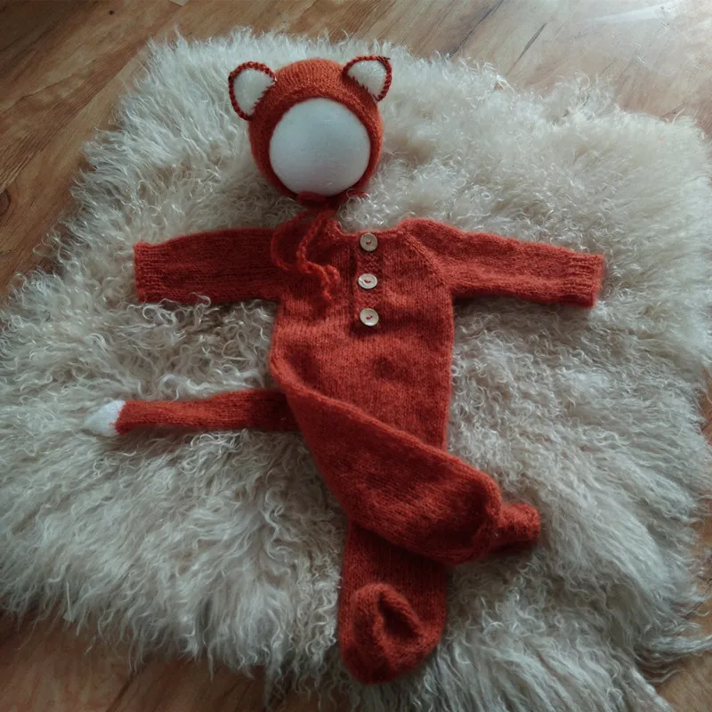 Newborn baby Photography Props, Fox Footed Romper, baby Mohair Outfits Photography Props