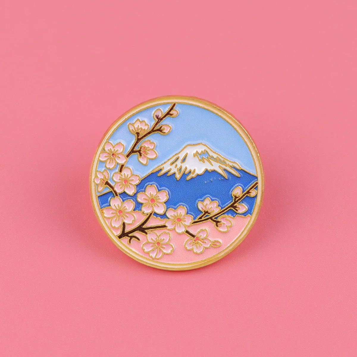 Mount Fuji Kirschblüten-Brosche, Metall-Emaille-Pins, Abzeichen für Rucksack, Kleidung, Punk-Gothic-Schmuck, Geschenk für Freunde, Accessoires