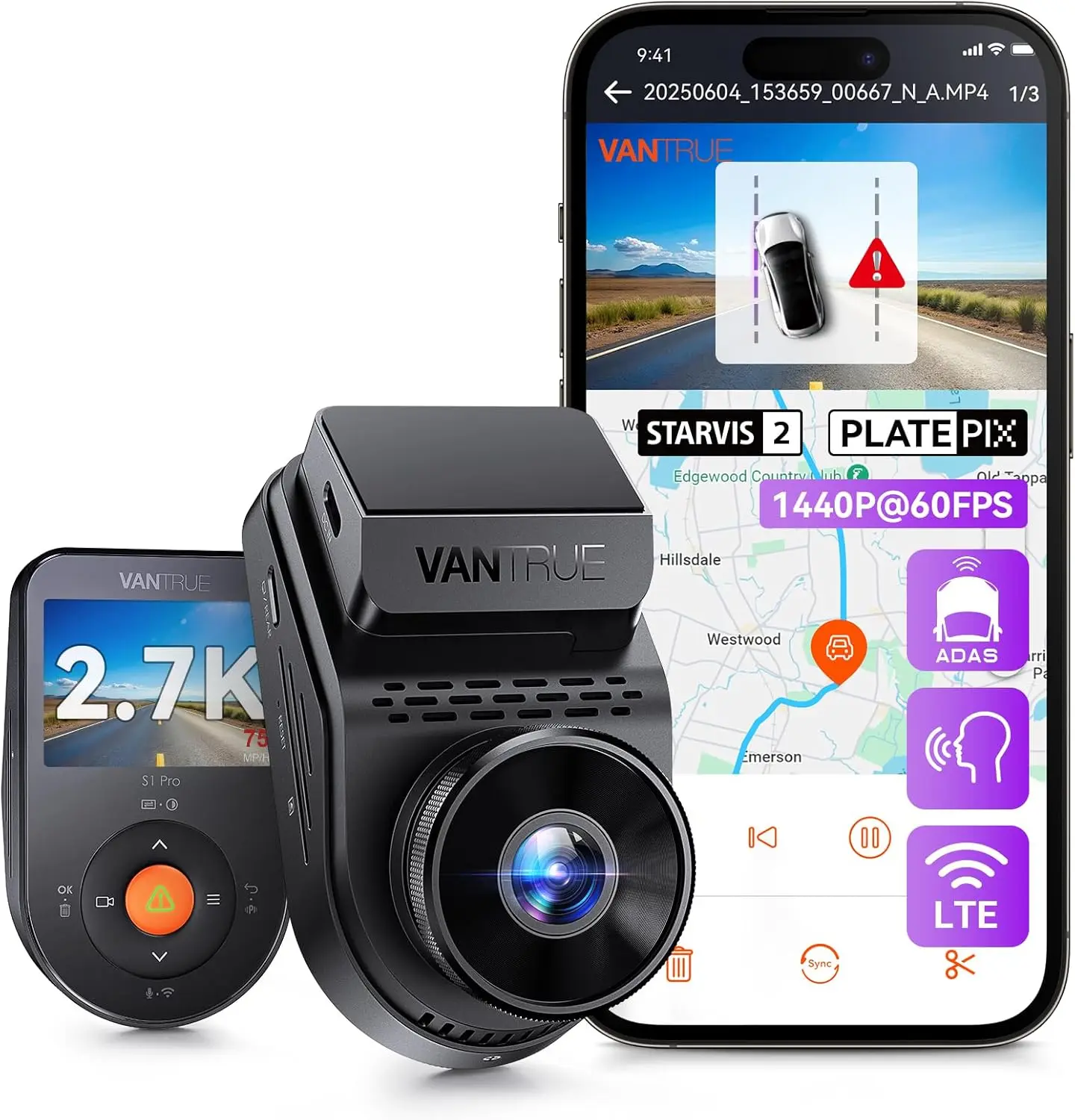 AI Cam S1 Pro Mini WiFi Car Camera, App Control, GPS, Night Vision, 24H Monitor, 158° Wide Angle
