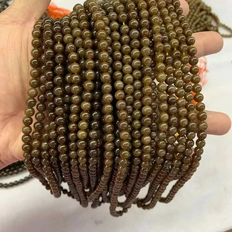 Natural Hotan Jade Qemuo Sugar 6Mm Round Bead Multi-Loop Bracelet With Chain