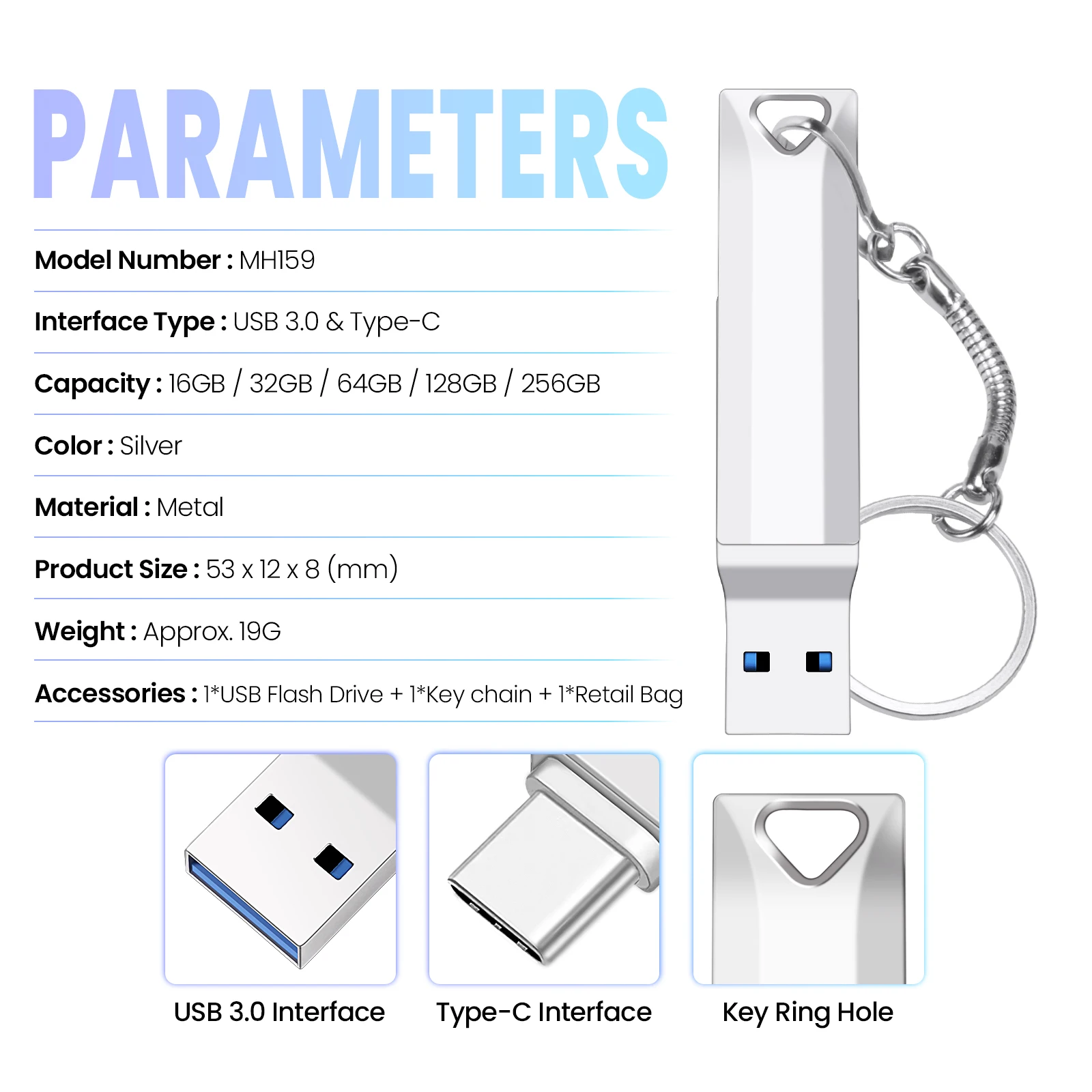 Type-C two in one Mini Metal Waterproof Usb Flash Drive Photo Stick Type-c 64GB 128GB 256GB Cle Usb 3.0 Pen Drive