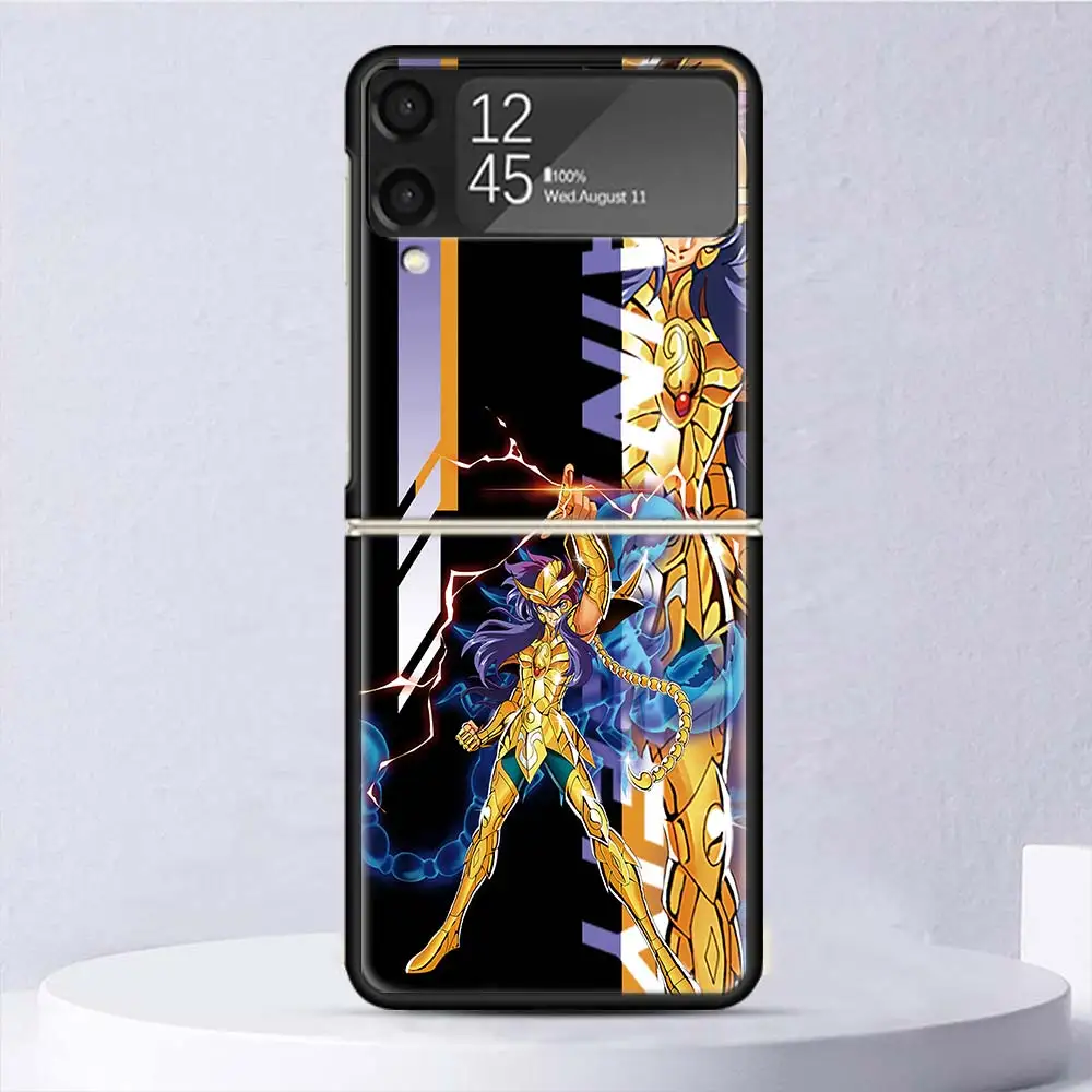 Anime Saint Seiya Shockproof Hard Case For Samsung Galaxy Z Flip 6 5 4 3 5G Phone Cover Z Flip3 Flip4 Flip5 Flip6 Black Shell Ga