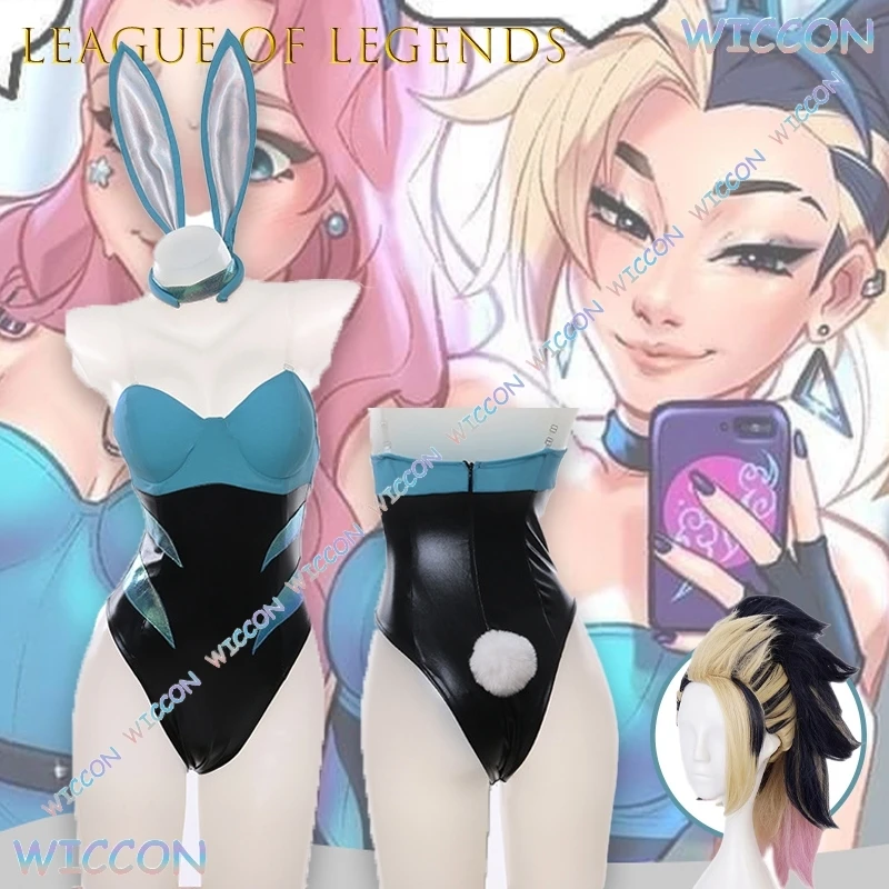 

League of Legends LOL Akali KDA Bunny Girl Cosplay Costume Rogue Assassin Outfit Ears Anime Game Character Sexy Halloween Party