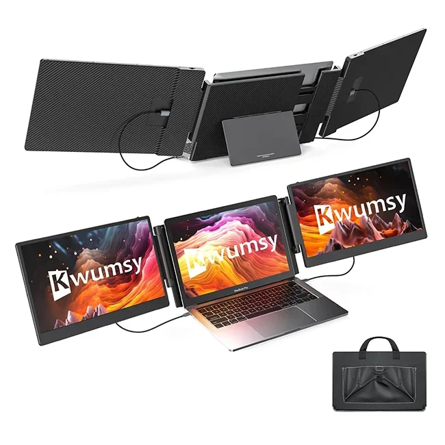 S3 Laptop Screen Extender 14'' Triple Portable Monitor for Laptop Plug and Play 1080P FHD IPS Laptop Monitor Extender