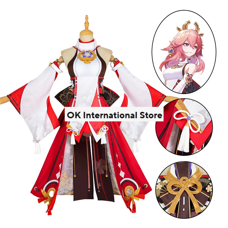 Genshin Impact Yae Miko Cosplay Costume Guuji Yae Fancy Outfits Guuji Full Set Guuji Yae Dress Headwear Game Suit