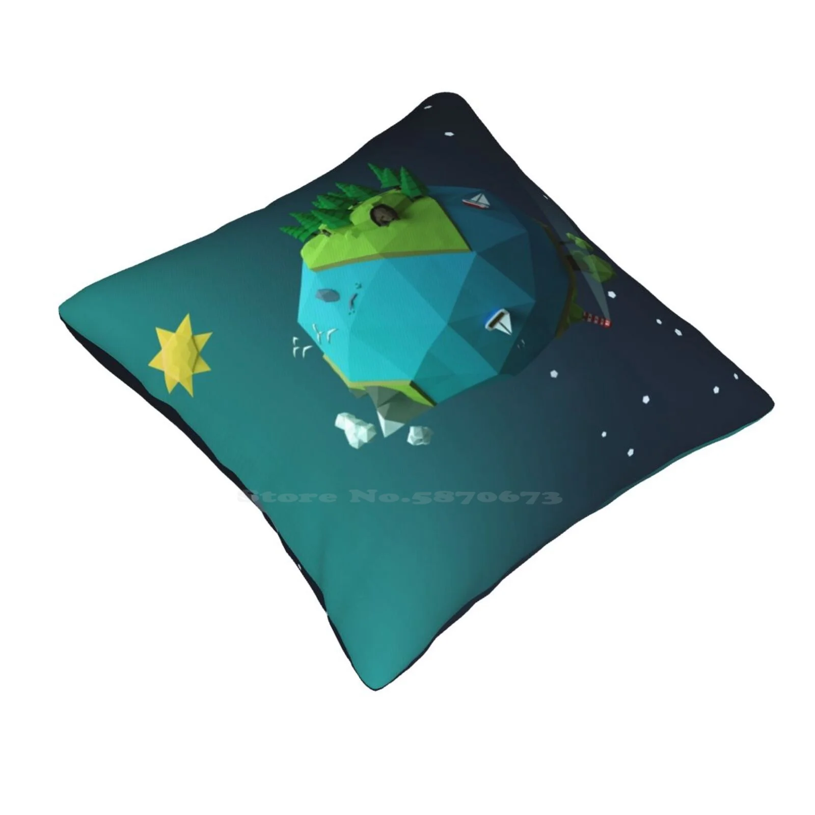 Little Planet Pillows Case Bedroom Home Decoration Earth Stars Sun Moon Night Day Low Poly 3D Forest Animals Woods Lighthouse