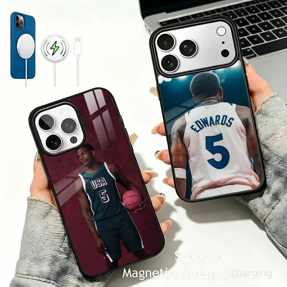 

Basketball Star A-Anthony E-Edwards Phone Case For IPhone17 16 15 14 13 12 11 Pro Max Plus Wireless Charger Cover Funda