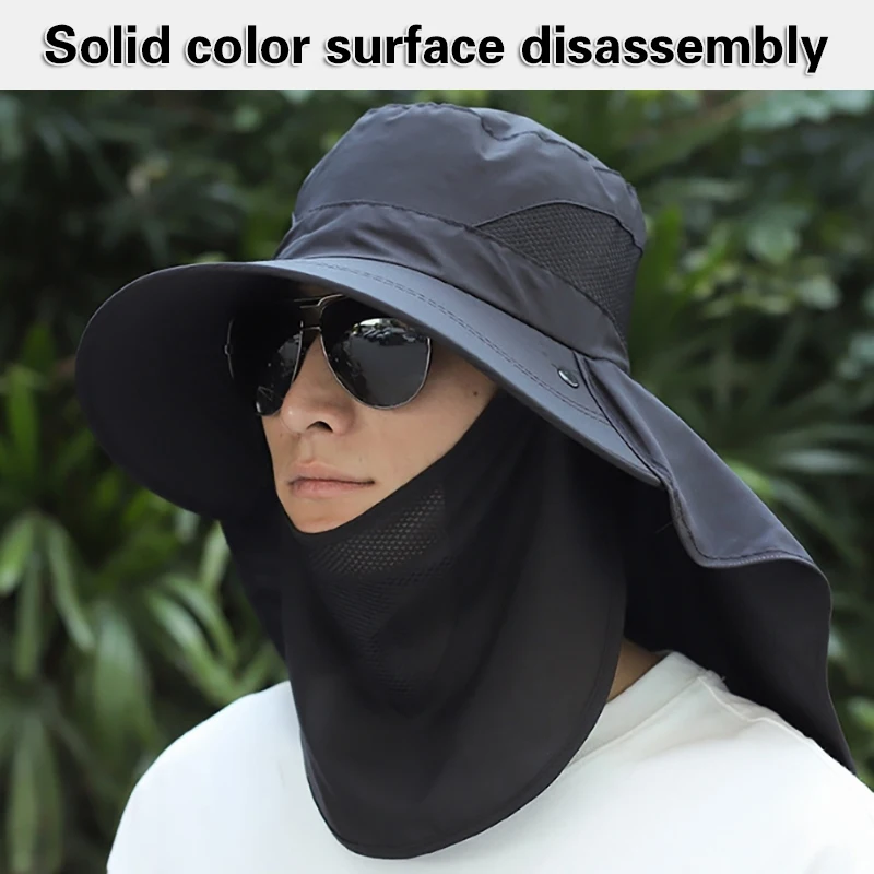 Sun Hat For Men, Solid Color Sun Hat Shawl Hat Neck Protection Breathable Outdoor Mountaineering And Fishing Hat image 4