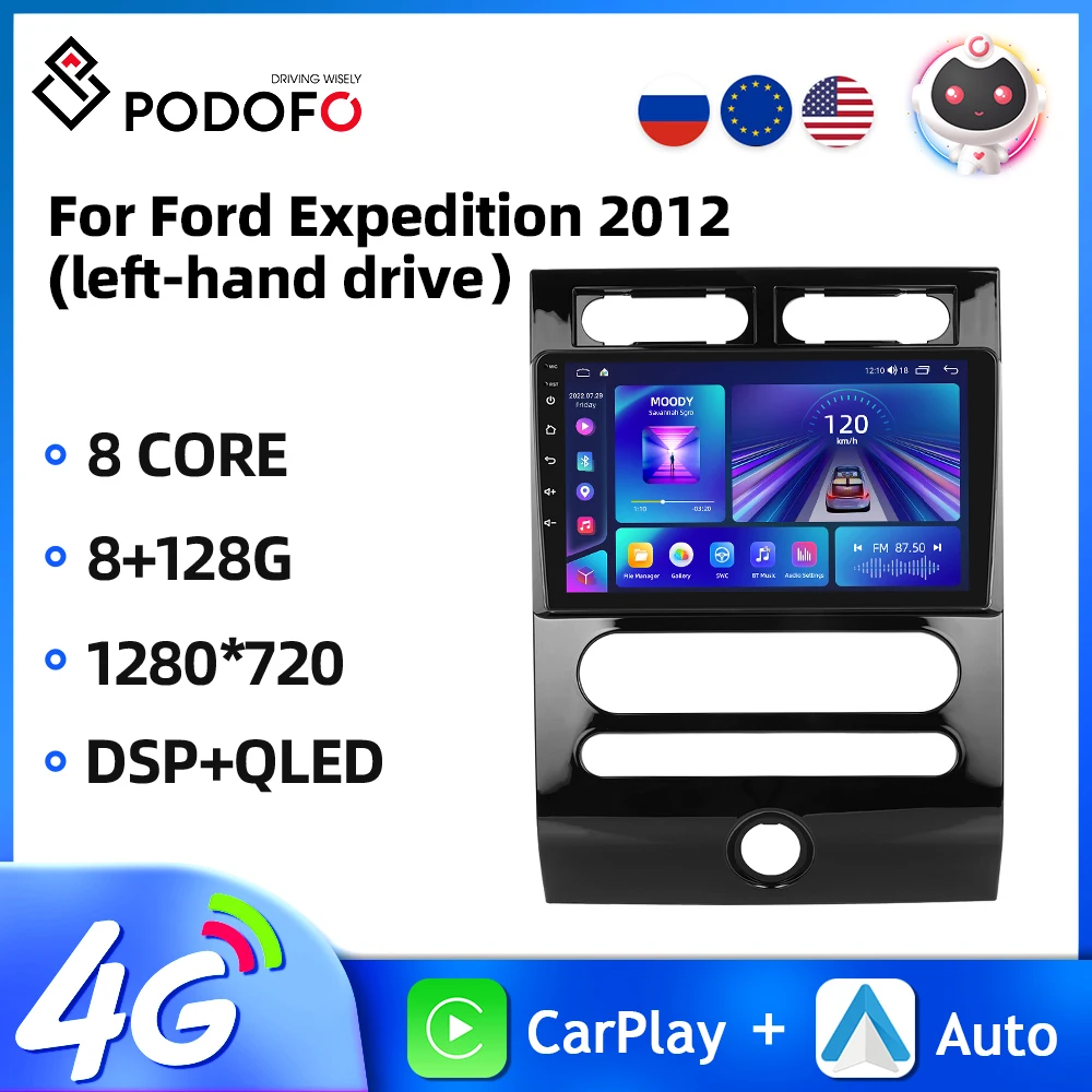 

Podofo 2Din 9''Car Radio For Ford Expedition 2012 Multimedia Player Carplay Android Auto WIFI 4G AI Voice 8Core 8+128G Car Audio