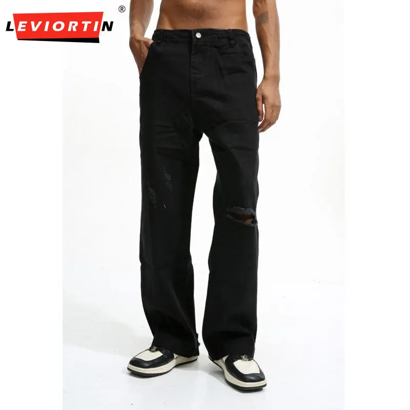 

2025 Four Seasons, мужские молодежные модные новые широкие джинсы для пирсинга, универсальные свободные прямые повседневные джинсы Oversiza