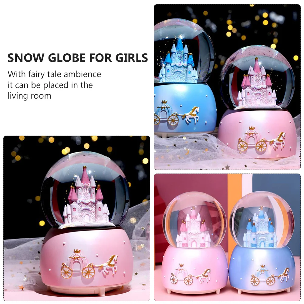 Castle Crystal Ball Music Snow Globe Table Globes Fairy Tale Snowfall Glass Gift for Party Desktop Ornament