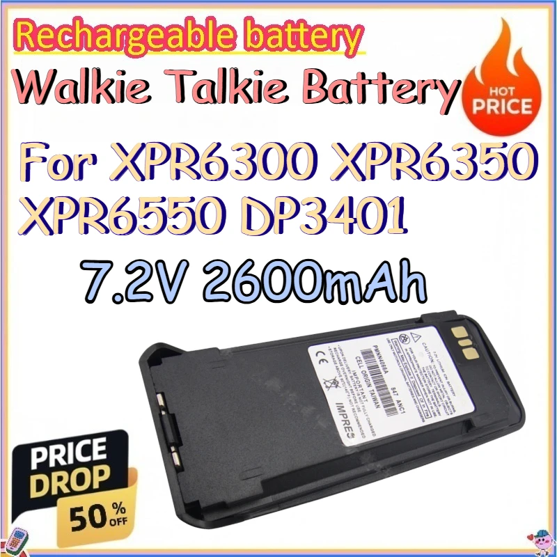 

7.2V 2600mAh Walkie Talkie Battery for XPR6300 XPR6350 XPR6550 DP3401 Replace Rechargeable Lithium Battery