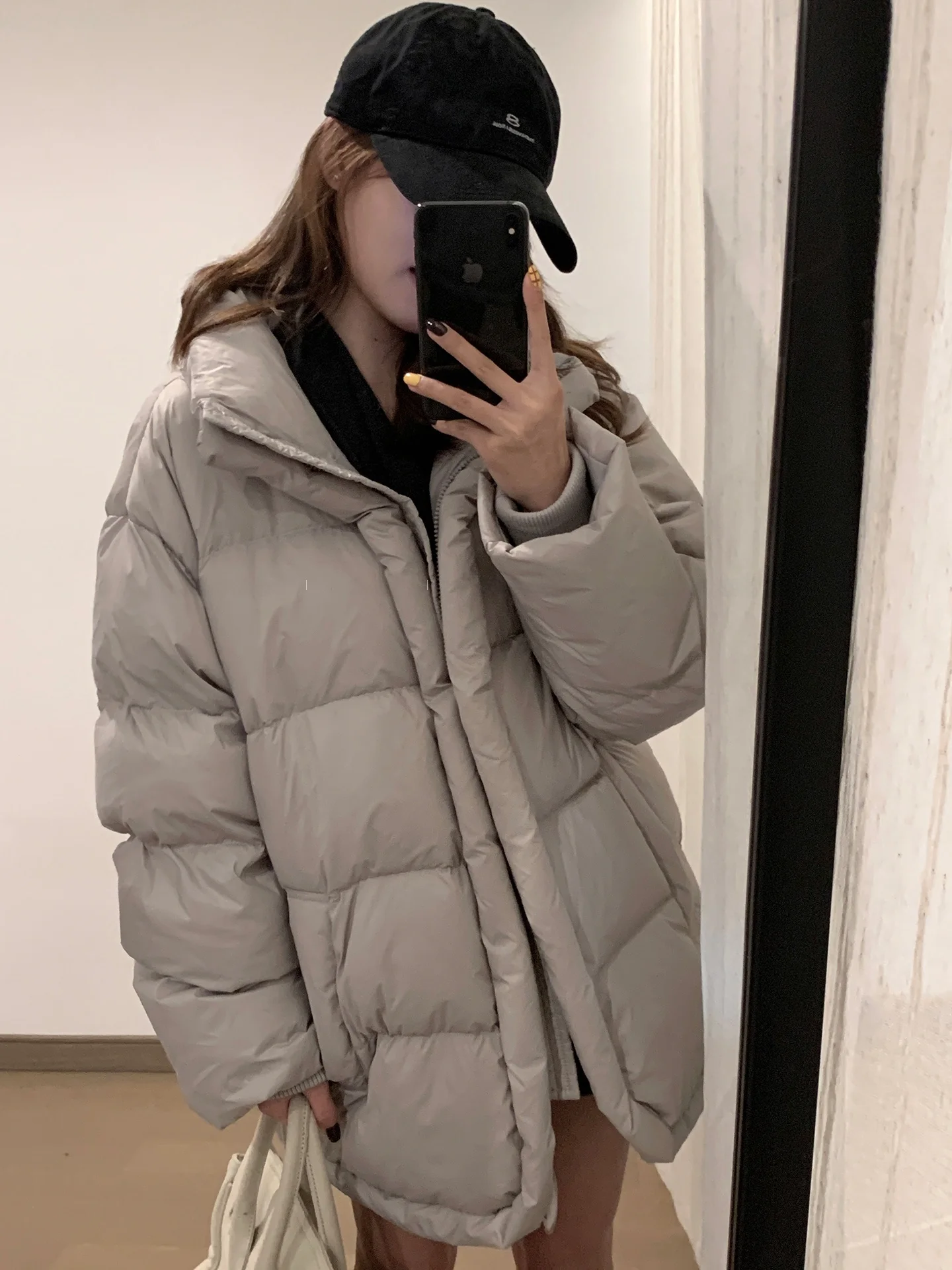 

LILI Miss White Du down Jaet Women's Small Size Mid-Length ex CleanFit Bread Sle Coat Korean Loose Fit Warmth