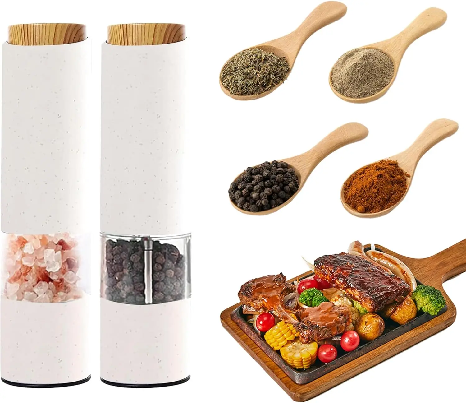 

Набор электрических мельниц для соли и перца, 2 шт., автоматические мельницы для соли и перца с батарейным питанием, управление одной рукой