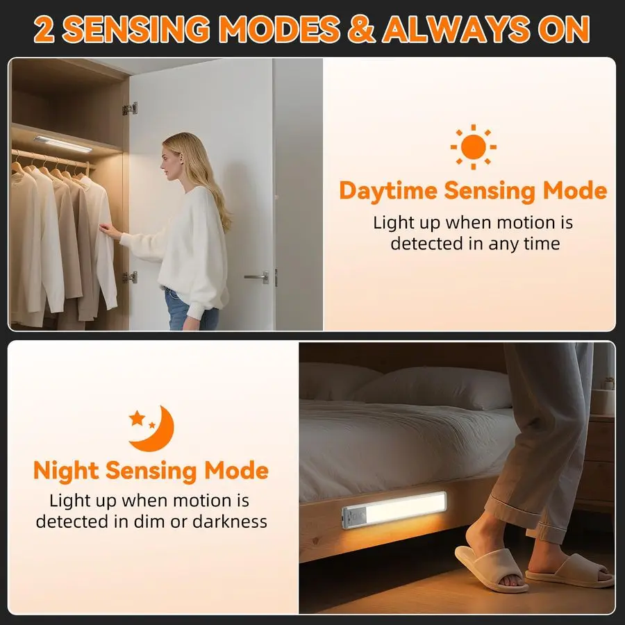 Cabinet Lighting Wireless, Motion Sensor Light Indoor Rechargeable, 3 Color Dimmable Closet Light Battery Operated with LED Powe