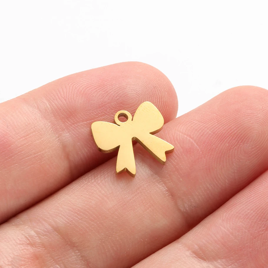 5 Stück Glücksbringer-Anhänger aus Edelstahl mit Mädchen, Stern und Schleife für die Schmuckherstellung, niedliche Anhänger für Halsketten und Armbänder – Detail 12
