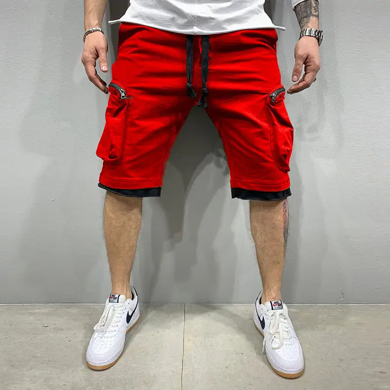 2024 Summer Men High Street Solid Color Loose Pants Contrasting Colors Comfortable Casual Patchwork Affordable All-match Shorts