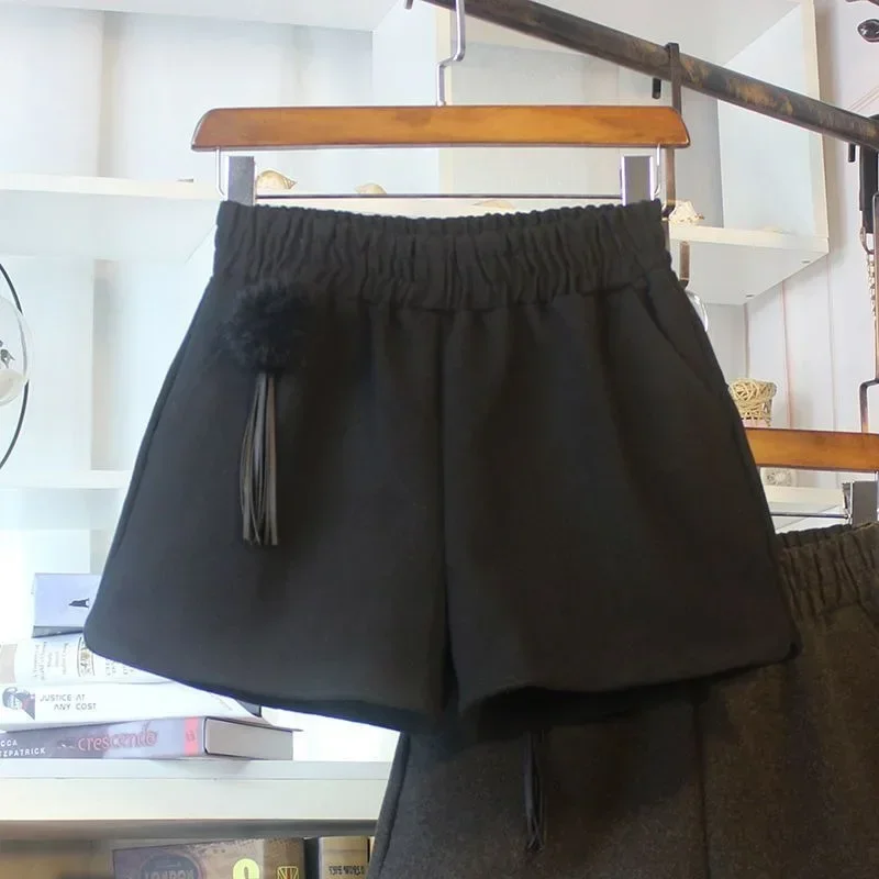 여성용 S-3XL 반바지, 올 매치 솔리드 팜므, 부드러운 기질, 하이 웨이스트 모직, 루즈하고 따뜻한, 우아한 한국 패션, 아늑한 가을 겨울