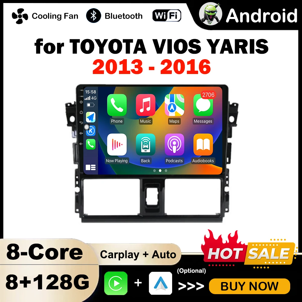 Автомобильный мультимедийный радиоплеер 10 дюймов для TOYOTA VIOS YARIS 2013- 2016 Android интеллектуальная система авто GPS 4G WiFi DSP стерео