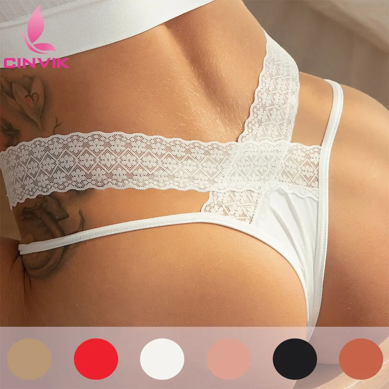 

CINVIK Low Waist Sexy Women Underwear Solid Color Embroidered Thong Rope Temptation Panties Hollow Breathable Comfortable T-back