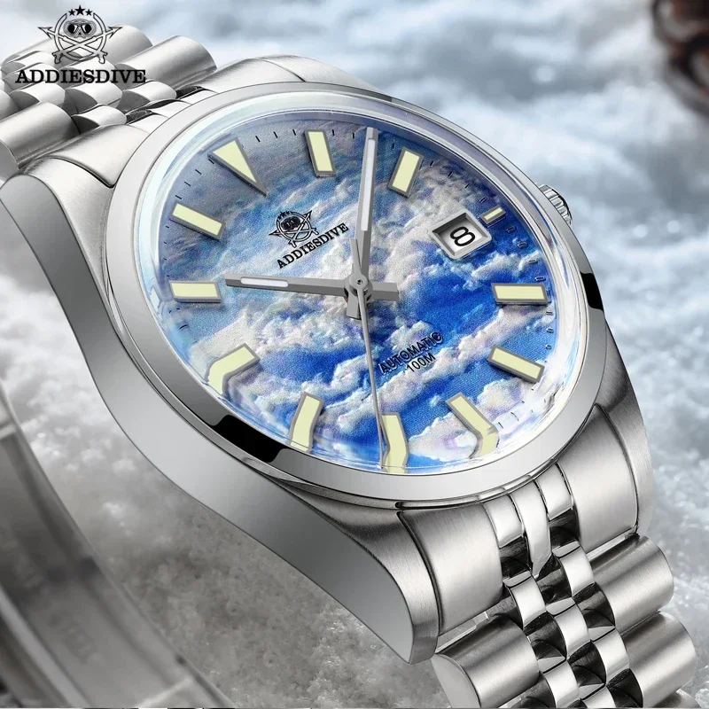 

ADDIESDIVE Automatic watch Men Luminous NH35 Mechanical Wristwatch 39mm 3D Cloud Sea Dial 10Bar Waterproof Men's Watches Reloj