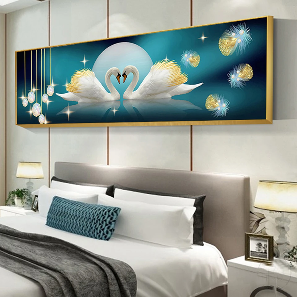 5d Diamond Painting Full Drill 2022 New Living Room Paste Diamond Embroidery Cross Stitch Bedroom Bedside Swan Nordic Wall Decor