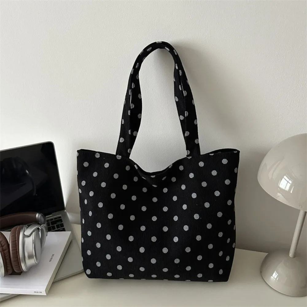 Spacious Open Design Polka Dot Printed Handbag Exquisite Dual Handles Vintage Shoulder Bag Practical Elegant Shopping Tote Daily