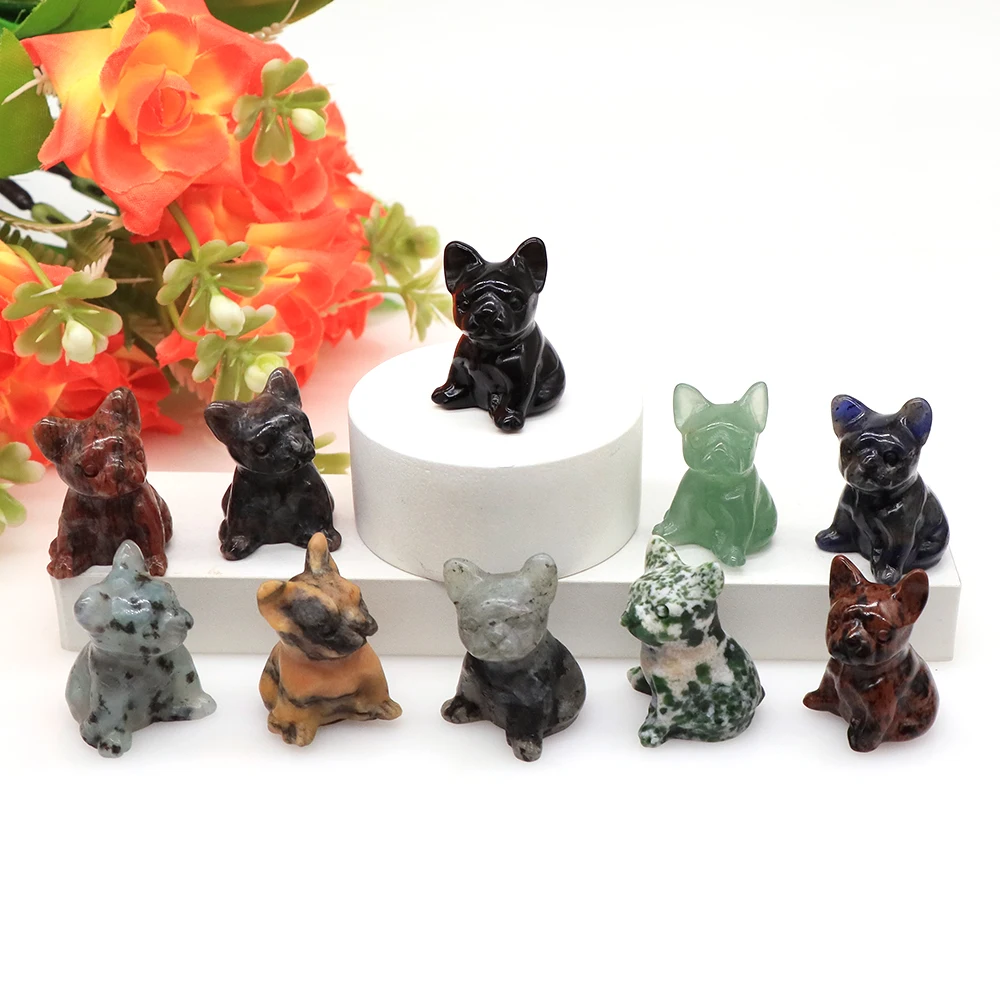 

1.2" Natural Ore Cute Dog Statue Rose Quartz Obsidian Healing Stone Polished Crystals Energy Home Decoration Animal Pet Gift