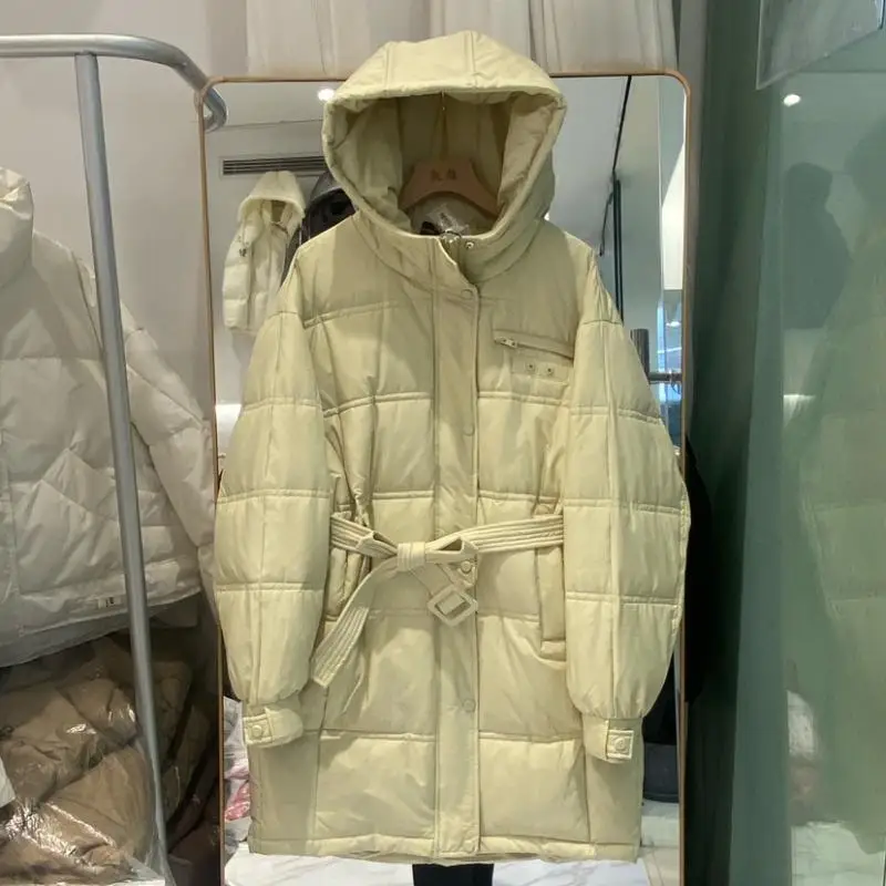 2025 invierno nueva chaqueta de plumón para mujer Sudadera con capucha holgada para ir al trabajo Parkas a prueba de viento de plumón de pato blanco