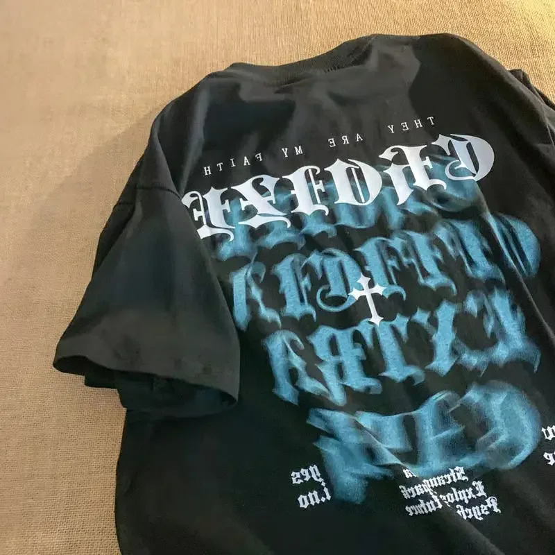 

Модная женская футболка большого размера, мужская футболка с коротким рукавом с принтом аниме, уличная футболка с надписью Harajuku, свободный стиль, трендовые женские футболки